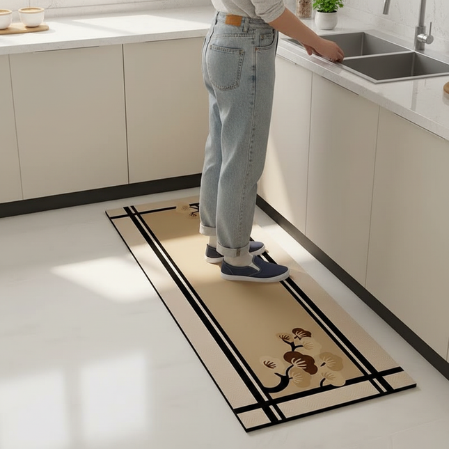 Tapis Cuisine Forme L Beige antidérapant