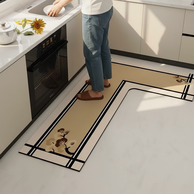 Kitchen Floor Rug Diatomite Mud L-shaped Pvc Soft Floor Mats Super Non-slip Absorbent Washable Home Decoration Carpet 주방바닥매트 - gallery 1