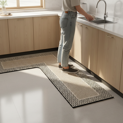Tapis Cuisine forme L motif géométrique antidérapant