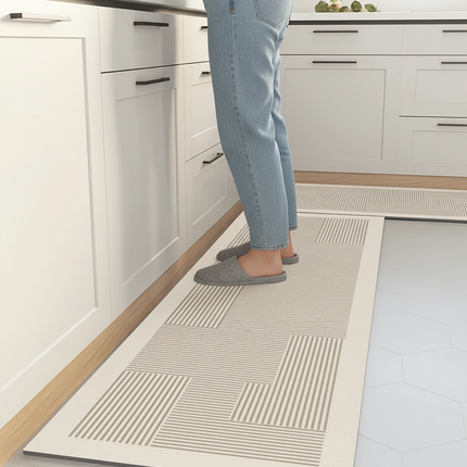 Tapis Cuisine géométrique écru antidérapant