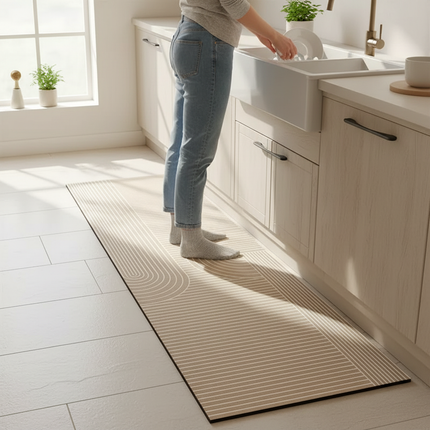 Tapis Cuisine beige géométrique lavable doux