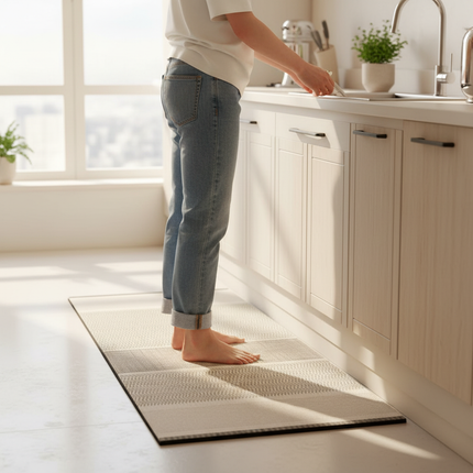 Tapis Cuisine beige rayé antidérapant