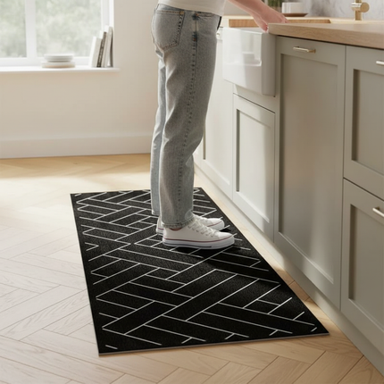 Tapis Cuisine noir géométrique moderne