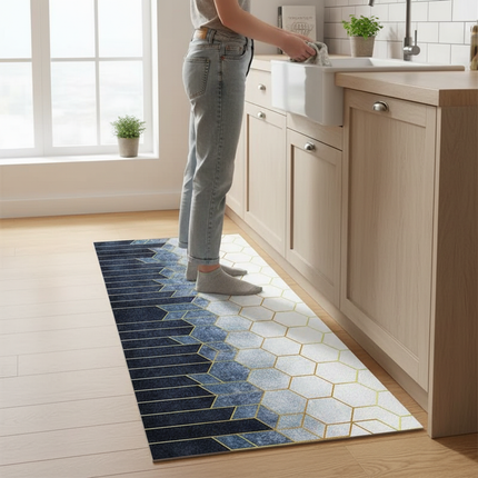 Tapis Cuisine Géométrique Dégradé Bleu Antidérapant