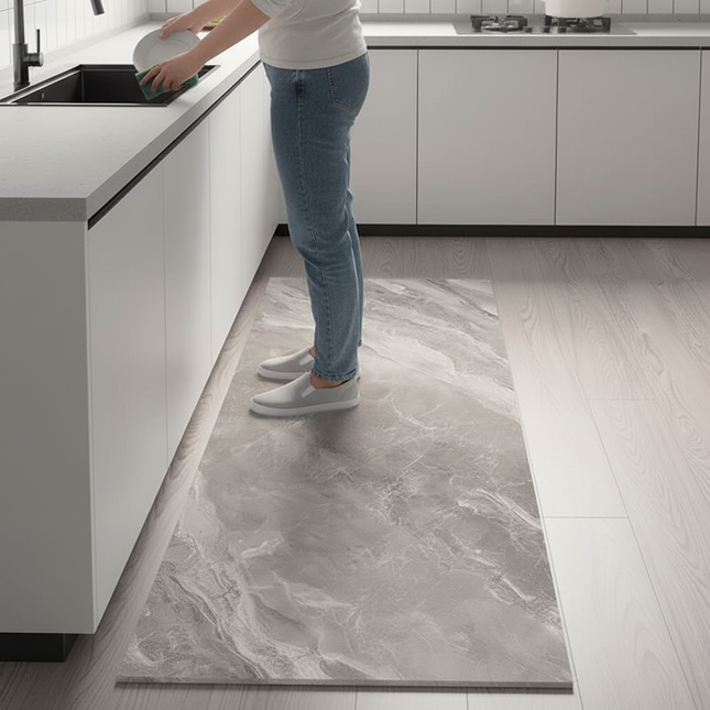 Tapis Cuisine gris motif marbre antidérapant