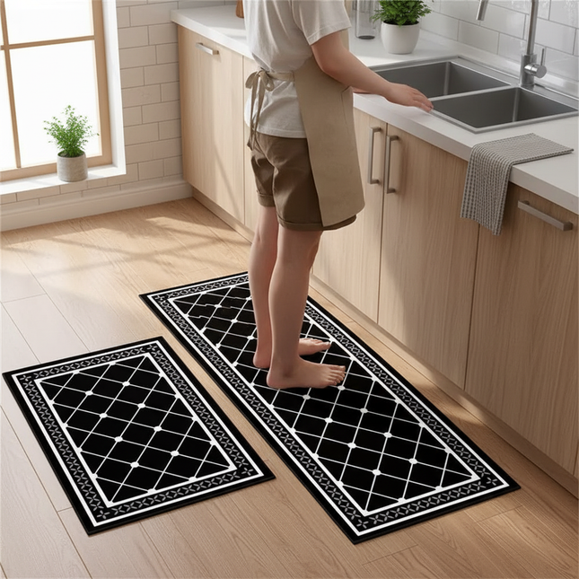 Tapis Cuisine noir géométrique antidérapant
