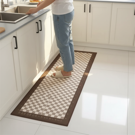 Tapis Cuisine damier marron antidérapant