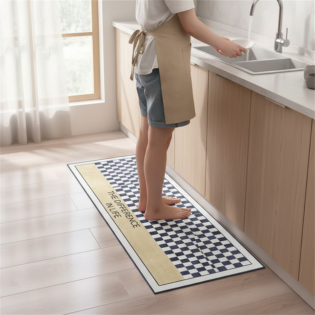 Tapis Cuisine damier beige lavable
