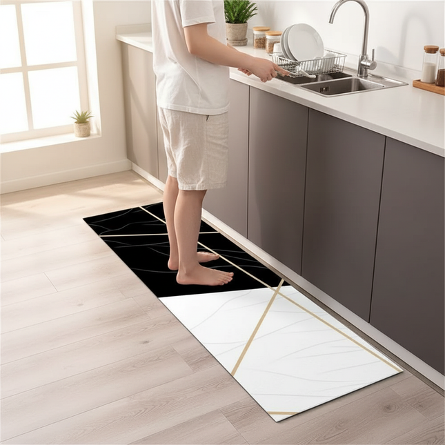 Tapis Cuisine noir blanc géométrique moderne