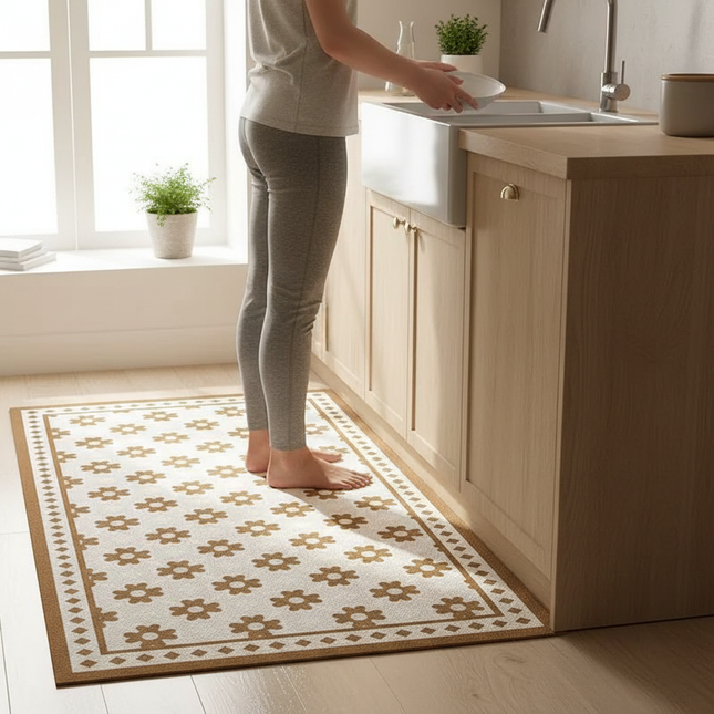 Tapis Cuisine floral beige antidérapant