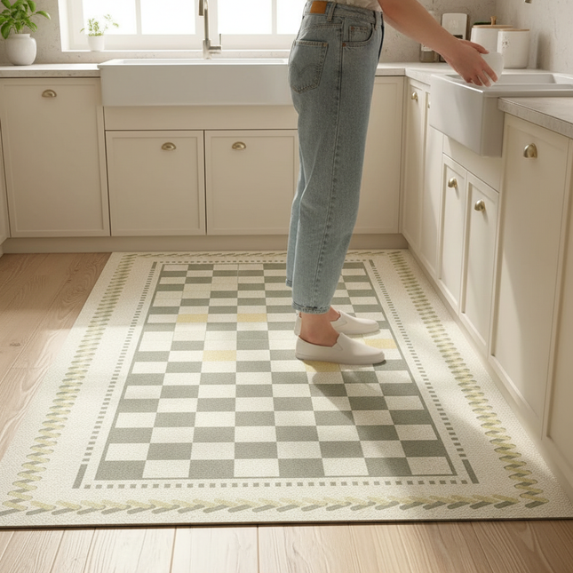 Tapis Cuisine damier vert beige antidérapant