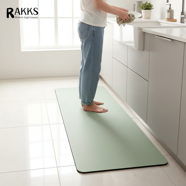 Tapis Cuisine vert uni minimaliste antidérapant