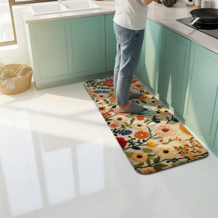 Tapis Cuisine Floral Naturel Lavable