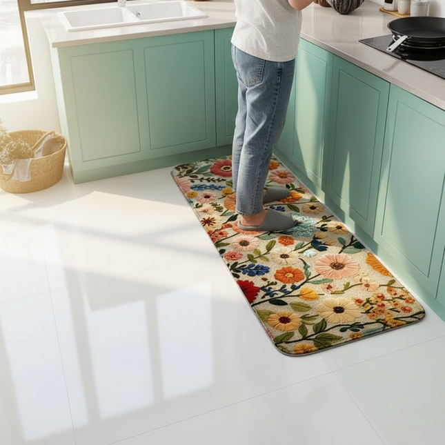 Tapis Cuisine Floral Naturel Lavable