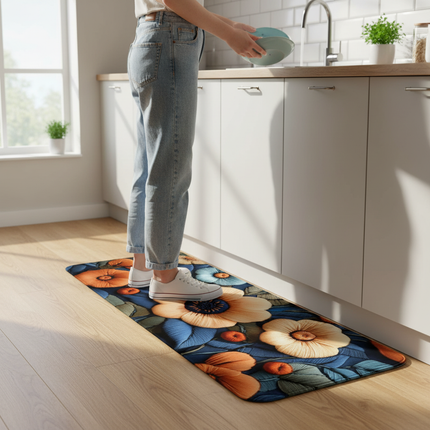 Fresh and natural style machine-washable rectangular flower printed meal kitchen floor mat dining room available small carpet - gallery 1