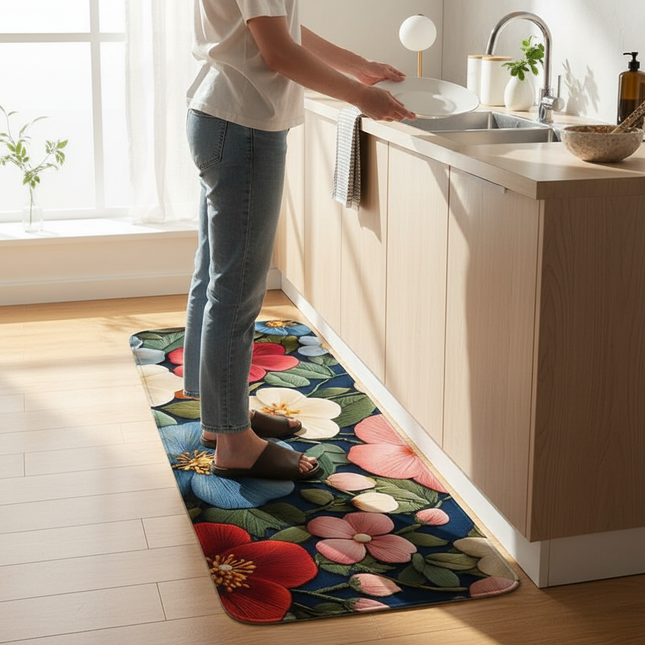 Tapis Cuisine floral coloré lavable