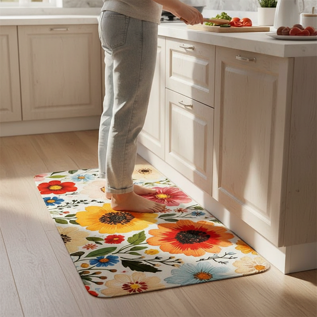 Tapis Cuisine floral coloré lavable lumineux