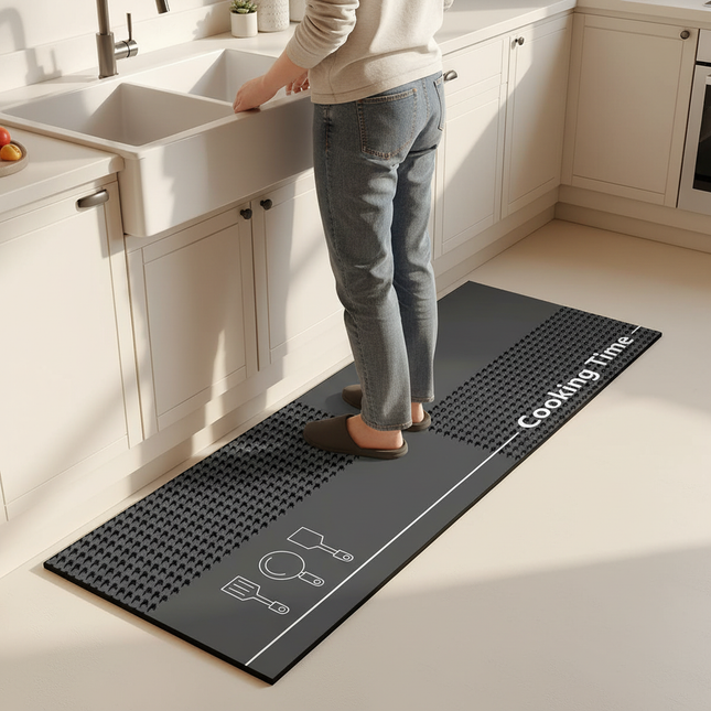 Tapis Cuisine gris anthracite motif géométrique antidérapant