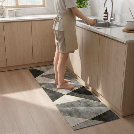 Tapis Cuisine design géométrique gris antidérapant
