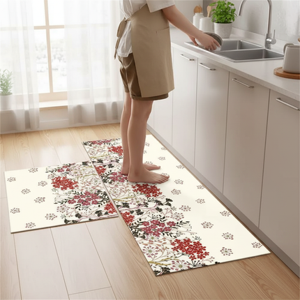 Tapis Cuisine floral crème design