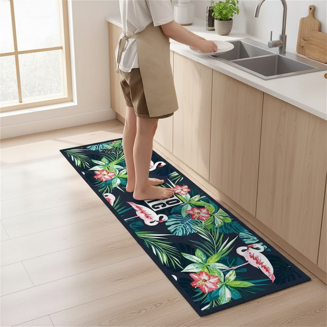 Tapis Cuisine tropical flamants roses antidérapant
