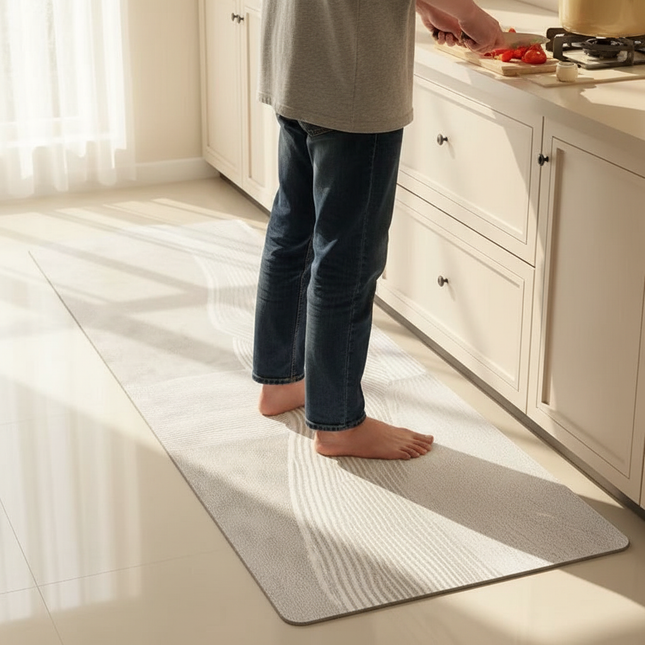 Tapis Cuisine beige ondulé antidérapant