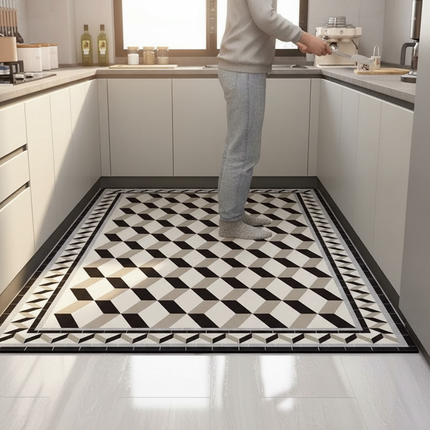 Tapis Cuisine noir géométrique antidérapant moderne