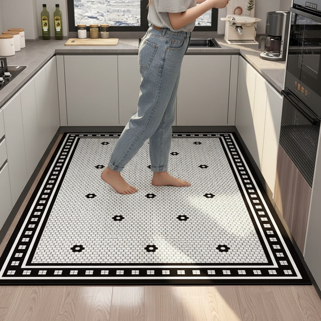 Tapis Cuisine rétro noir blanc antidérapant