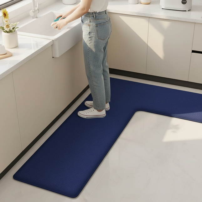 Thickened kitchen L-shaped absorbent floor mat household flannel non-slip anti-fall mat dirt-resistant oil-absorbing foot mat - gallery 1