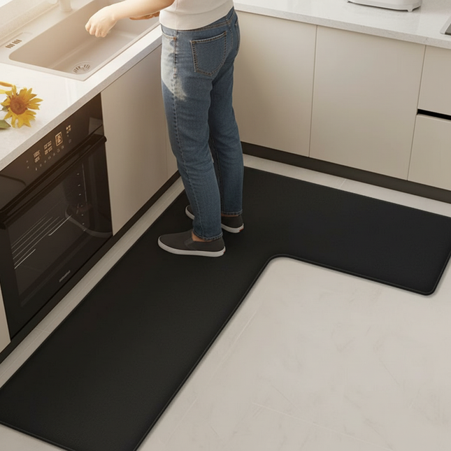 Thickened kitchen L-shaped absorbent floor mat household flannel non-slip anti-fall mat dirt-resistant oil-absorbing foot mat - gallery 1