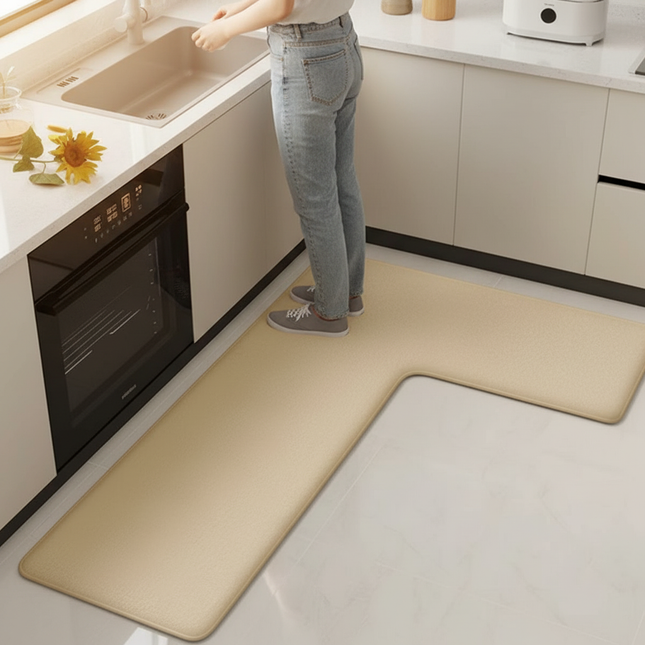 Thickened kitchen L-shaped absorbent floor mat household flannel non-slip anti-fall mat dirt-resistant oil-absorbing foot mat - gallery 1