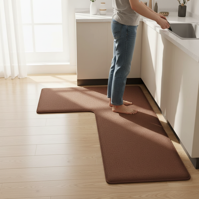 Thickened kitchen L-shaped absorbent floor mat household flannel non-slip anti-fall mat dirt-resistant oil-absorbing foot mat - gallery 1