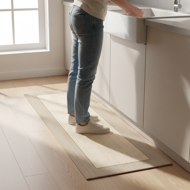 Tapis Cuisine beige bicolore antidérapant