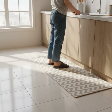 Tapis Cuisine beige chevron antidérapant