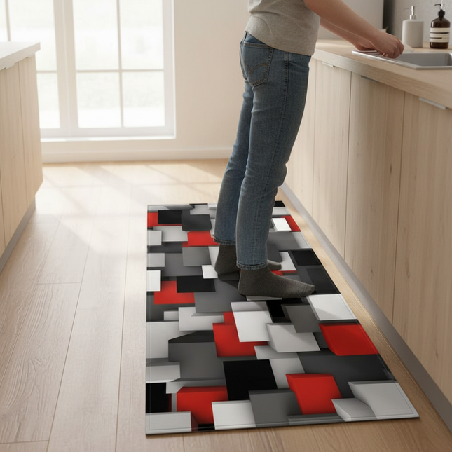 Tapis Cuisine 3D Rouge Antidérapant