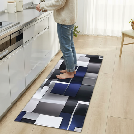 Tapis Cuisine géométrique 3D bleu antidérapant