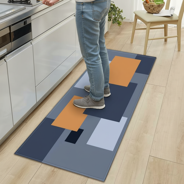 Tapis Cuisine géométrique bleu orange antidérapant