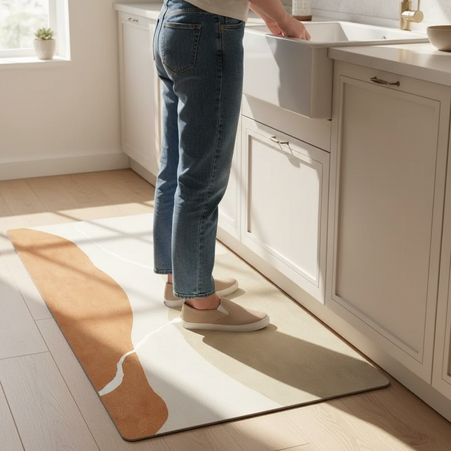 Tapis Cuisine abstrait beige-orangé antidérapant