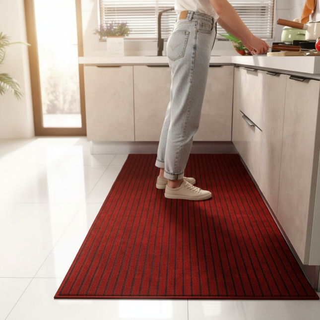 Tapis Cuisine bordeaux rayé antidérapant