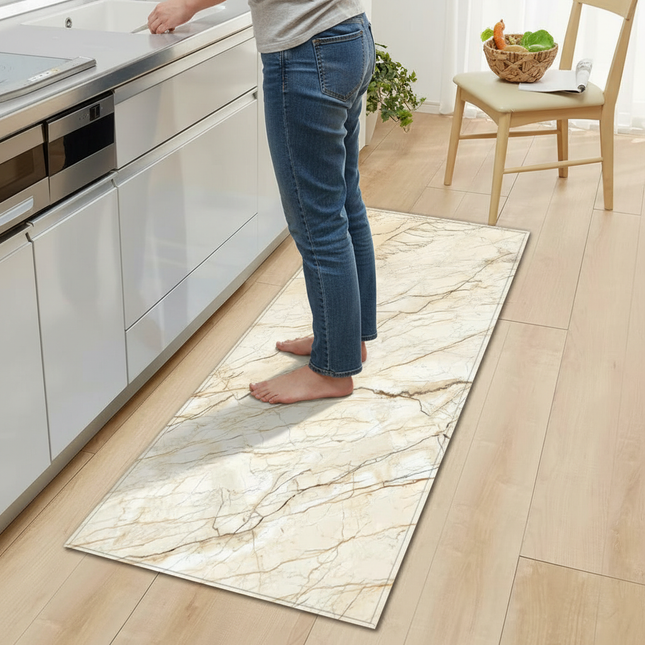 Tapis Cuisine motif marbre beige antidérapant