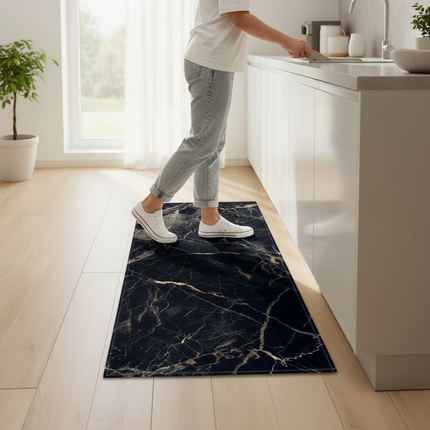 Tapis Cuisine marbre noir moderne