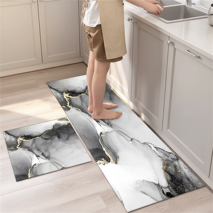 Tapis Cuisine marbre noir doré moderne luxueux