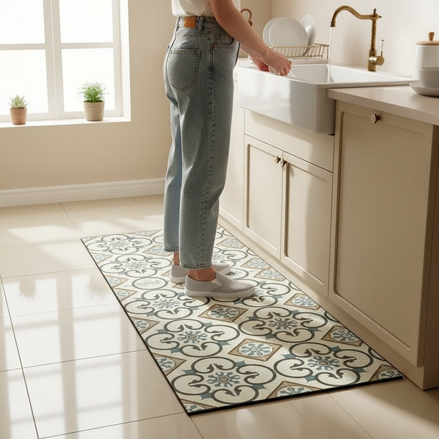 Tapis Cuisine motif carreaux rétro antidérapant