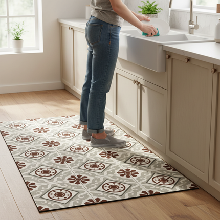 Tapis Cuisine Carreaux Ciment Gris Antidérapant