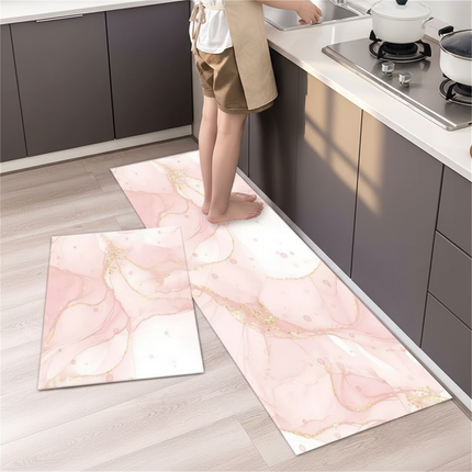 Tapis Cuisine rose marbré doré antidérapant