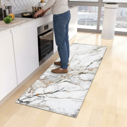 Tapis Cuisine blanc marbre antidérapant