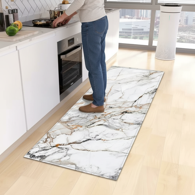 Tapis Cuisine blanc marbre antidérapant
