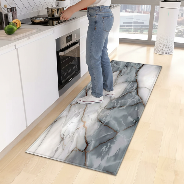 Tapis Cuisine marbre gris antidérapant sobre