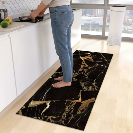 Tapis Cuisine noir marbre doré antidérapant design