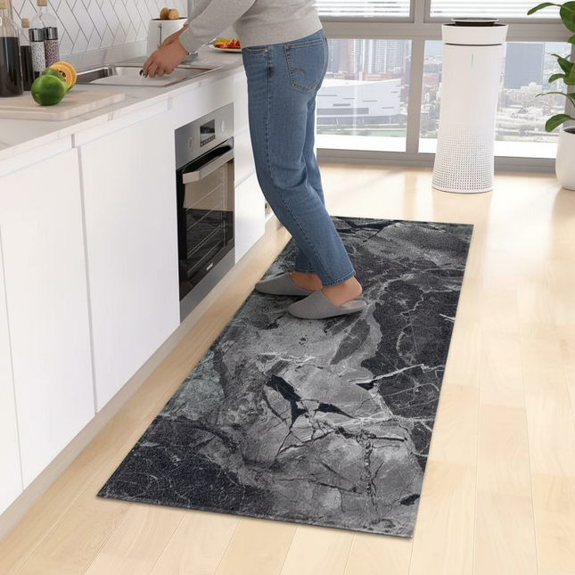 Tapis Cuisine marbre gris antidérapant résistant